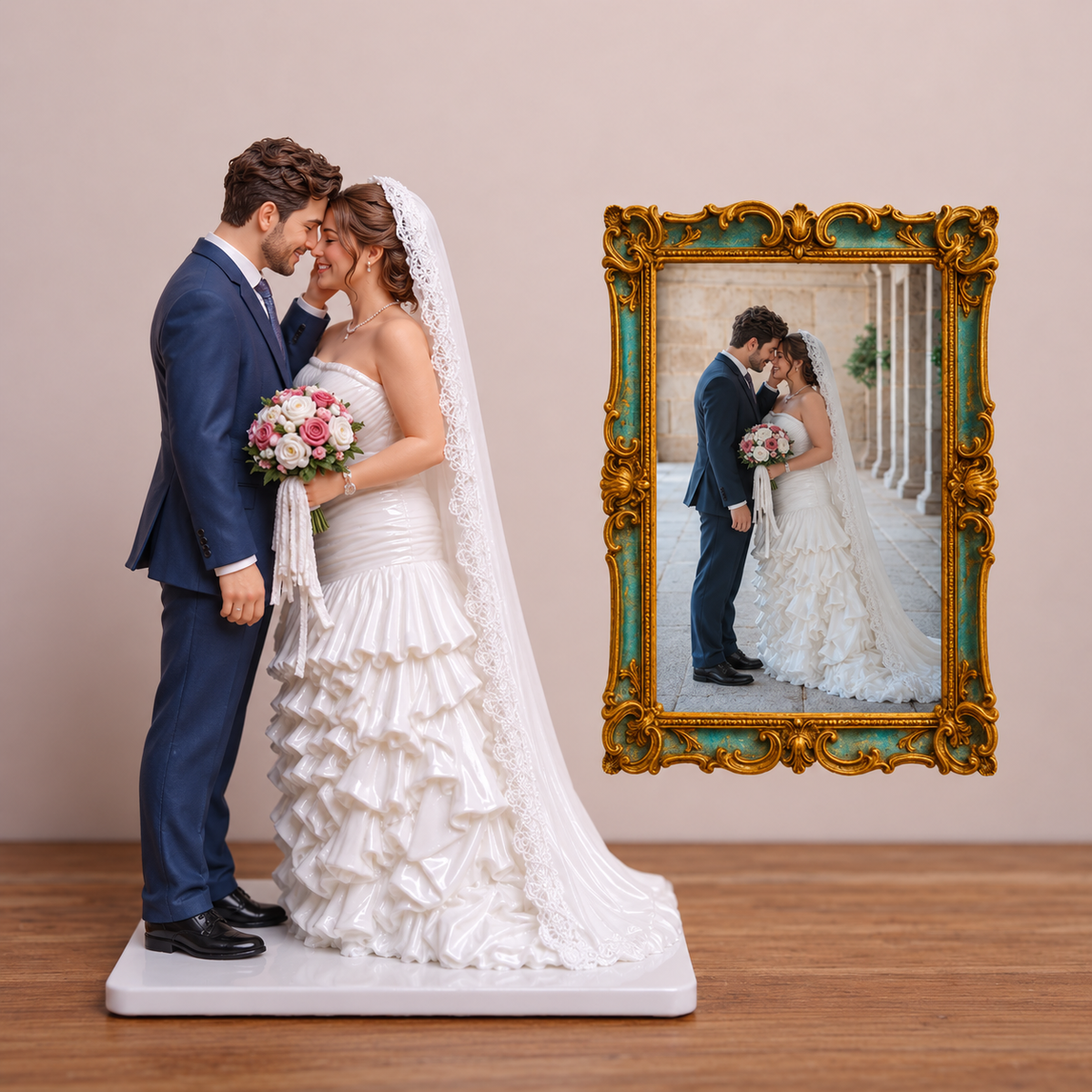 Custom Wedding Statue – Personalized Bride & Groom Figurine from Photo