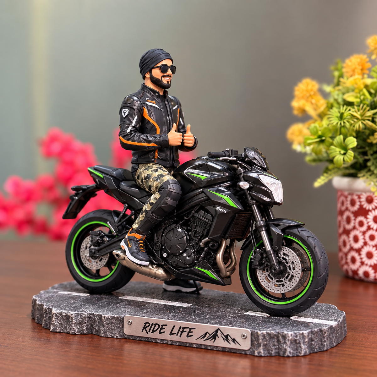 Custom Bike Statue – Personalized 3D Rider & Motorbike Miniature from Photo