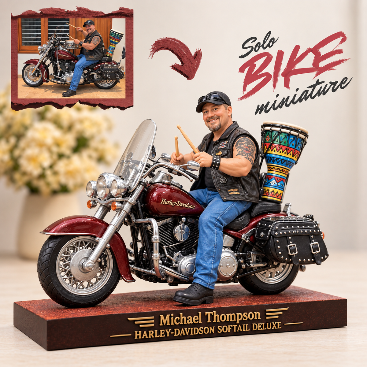 Custom Bike Statue – Personalized 3D Rider & Motorbike Miniature from Photo