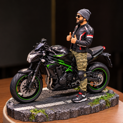 Custom Bike Statue – Personalized 3D Rider & Motorbike Miniature from Photo